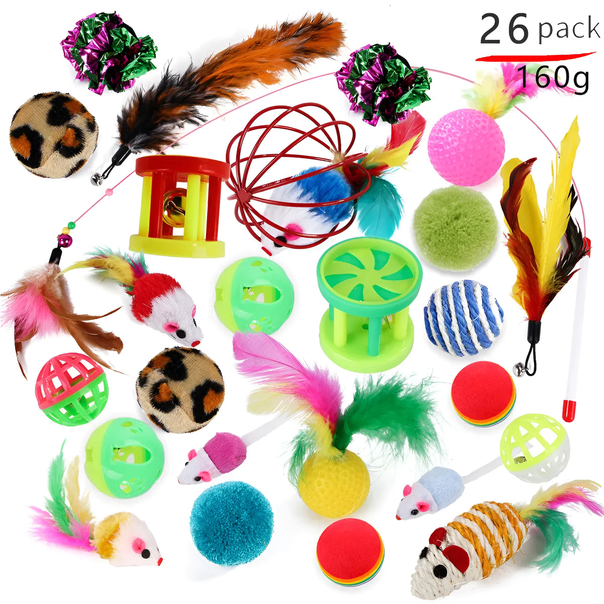 Cat channel funny cat stick toy set with PP metal plush feather attachments in multiple piece options