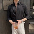 Men's dark stripes V-neck long sleeve cardigan shirt in chemical fibre blend fabric