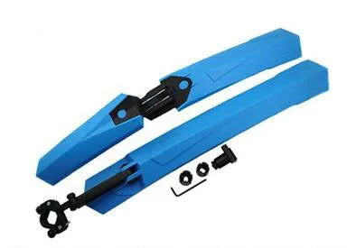Quick-release plastic bicycle fenders in black, blue, green, and red colour options.