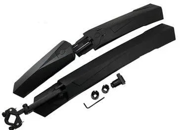 Quick-release plastic bicycle fenders in black, blue, green, and red colour options.