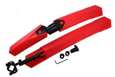 Quick-release plastic bicycle fenders in black, blue, green, and red colour options.