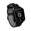 Black smartwatch bracelet with integrated Bluetooth earbuds stored in the side, showing 1.4-inch display