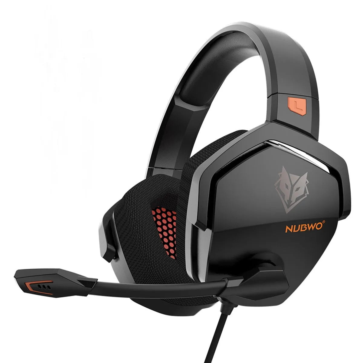Wired esports gaming headset with chicken head design, artificial leather ear cushions, and braided cable