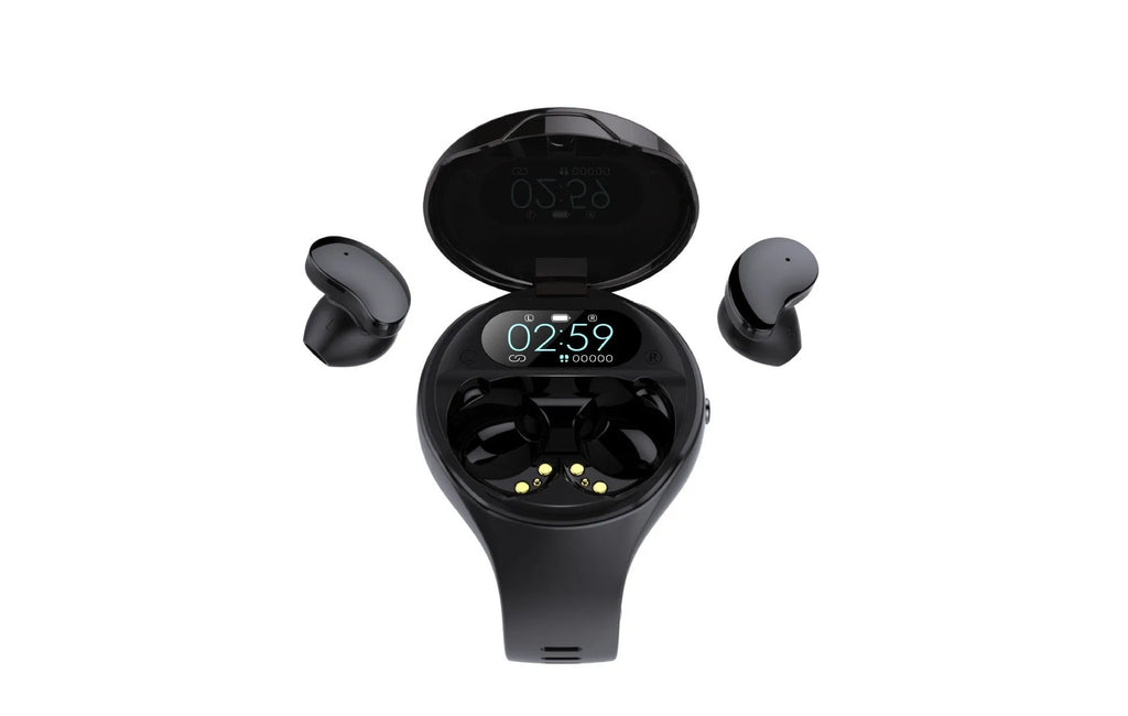 Sports smart watch with Bluetooth headset combo in black ABS design