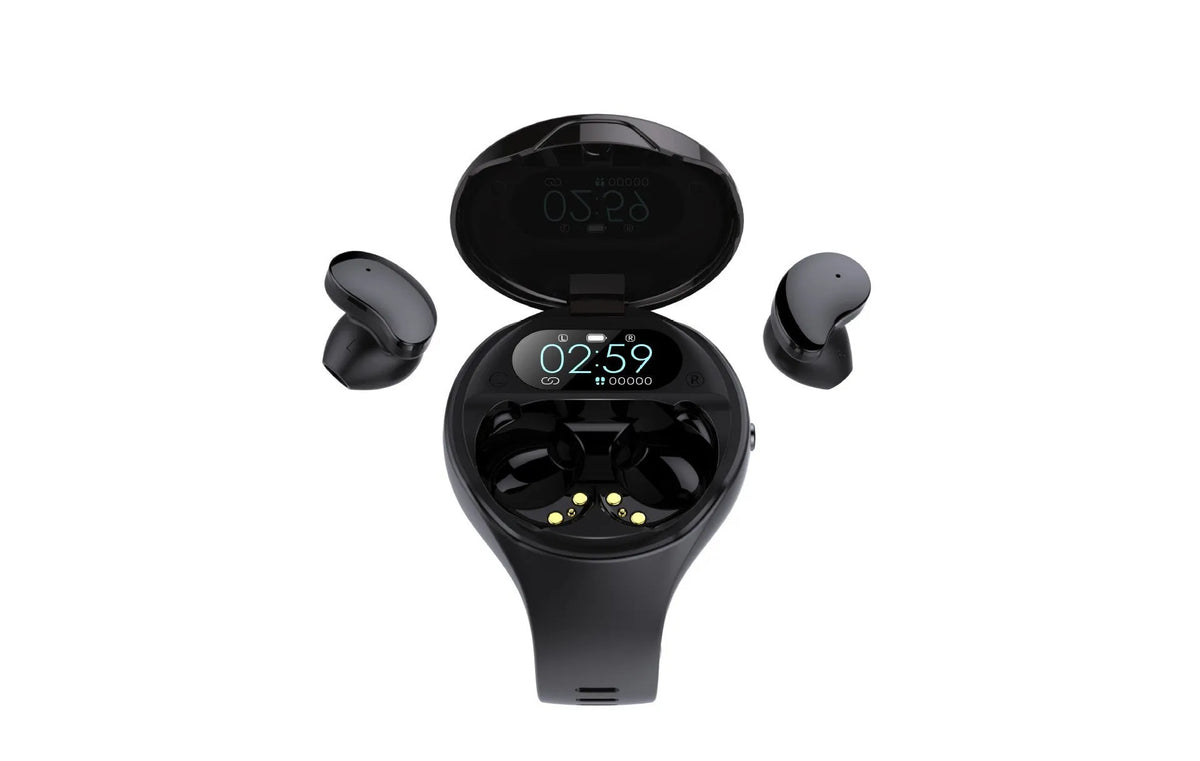 Sports smart watch with Bluetooth headset combo in black ABS design