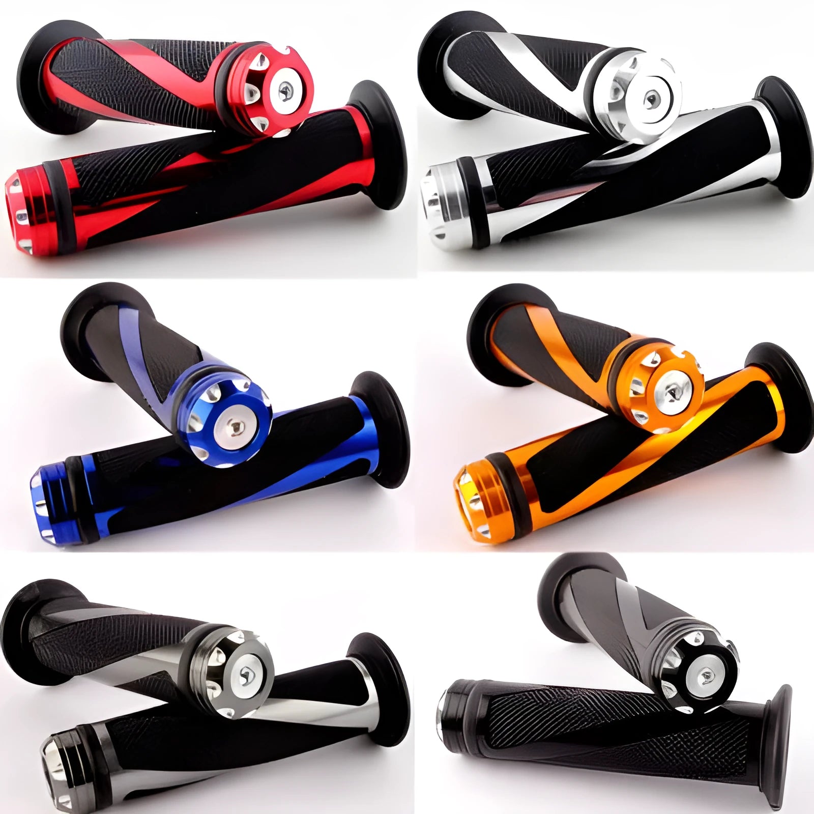 Set of motorcycle handlebar grip covers in aluminium alloy and black rubber for 22mm handlebars