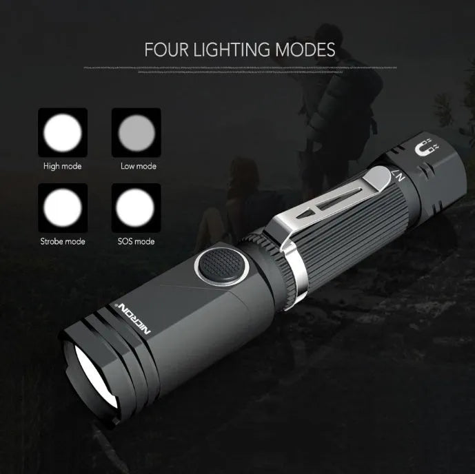 Hands-Free LED Flashlight with aircraft grade aluminium body and 360° rotary clip