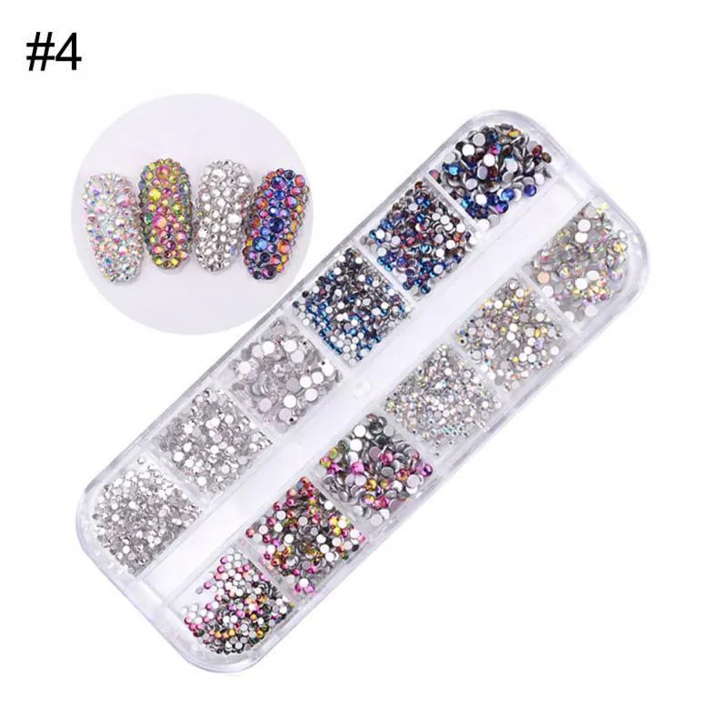 AB rhinestone decoration in 12-grid long strip box for nail art sequins