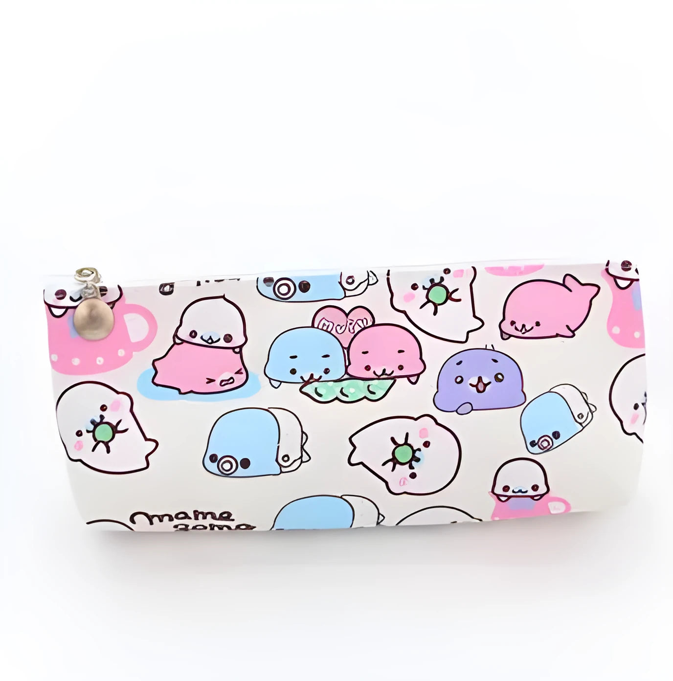 Blue triangle stationery bag with cartoon pattern and zipper closure