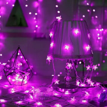 LED five-pointed star string lights with copper wire in warm white colour