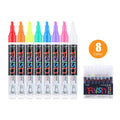 Set of 8 colourful fluorescent board pens with 6mm chisel tip on white background