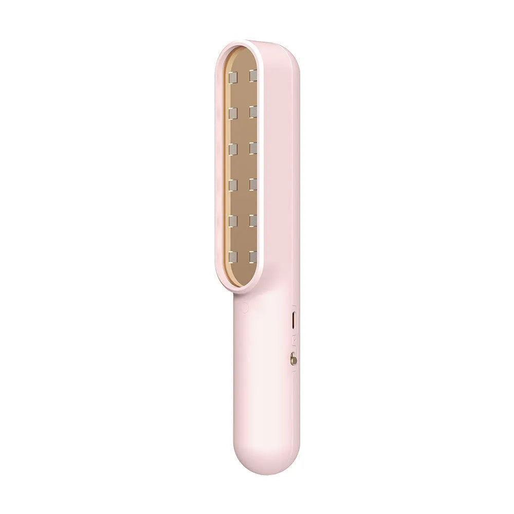 Portable UV sterilisation lamp hand-held 265nm wavelength 219mm long in pink and white colours