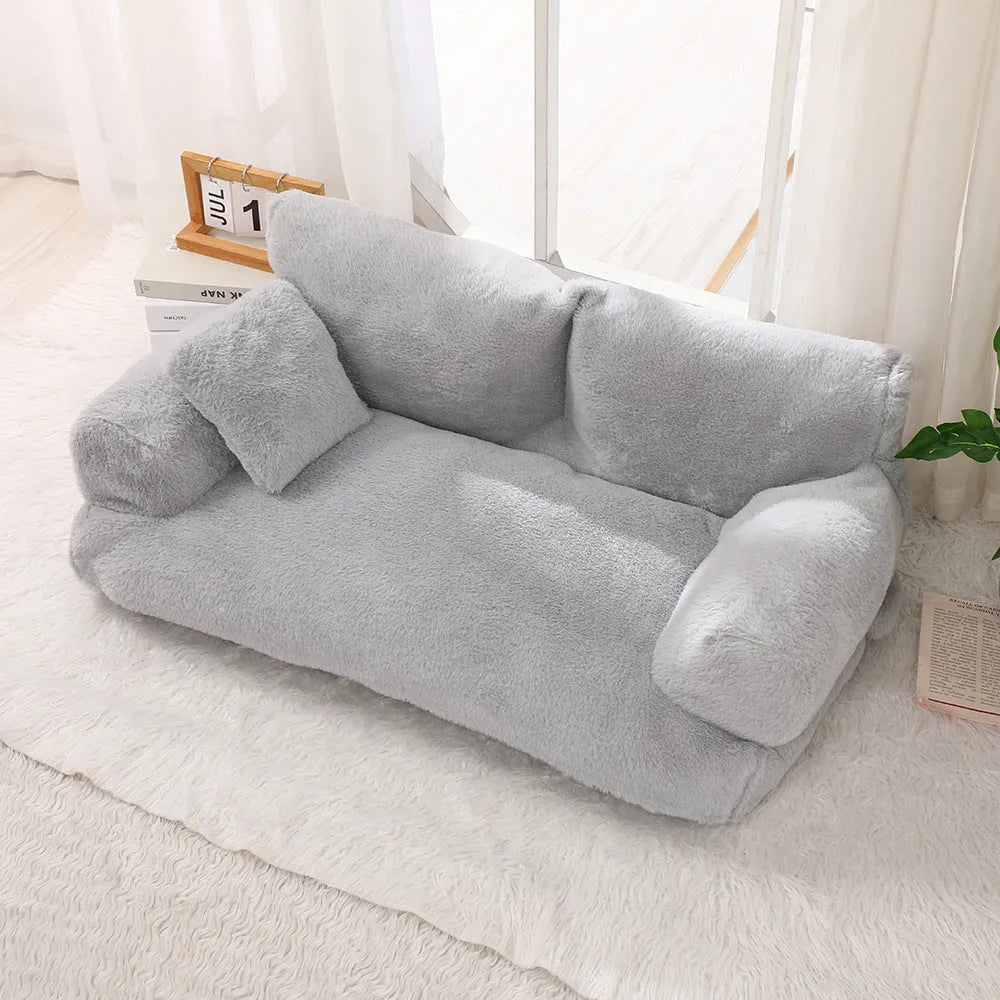 Rabbit plush pet sofa nest in khaki, three colour options, six sizes from S to XXXL for dogs
