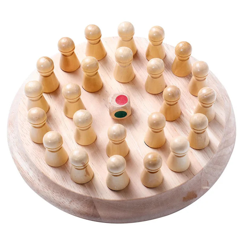 Children's wooden memory chess game with beech wood pieces on a 17cm square board for colour recognition.