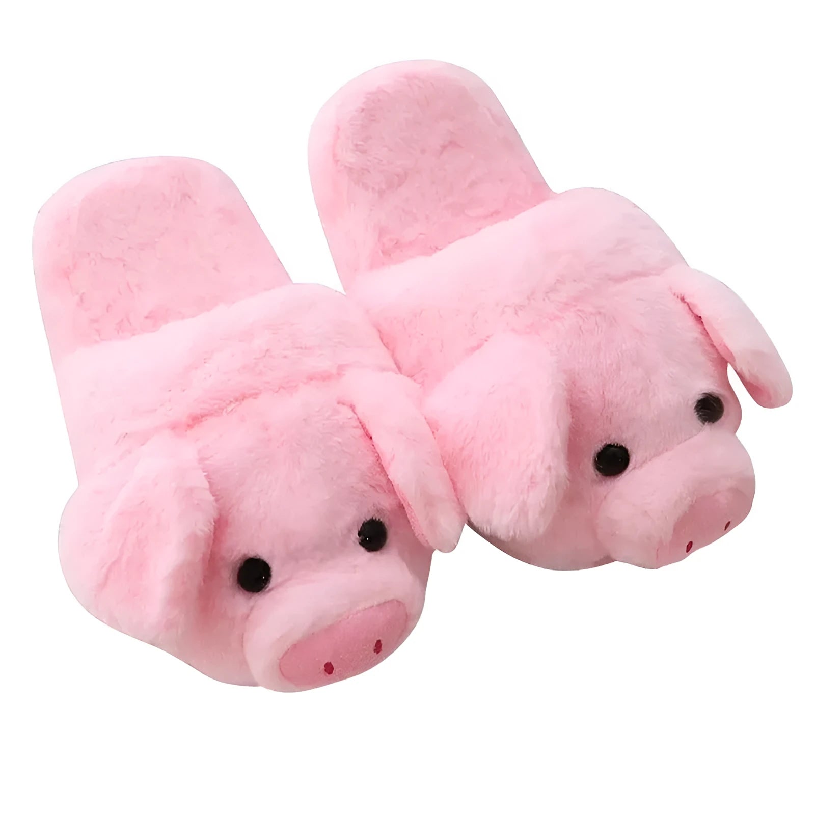 Pink pig plush floor slippers with soft short plush material and PP cotton filling.