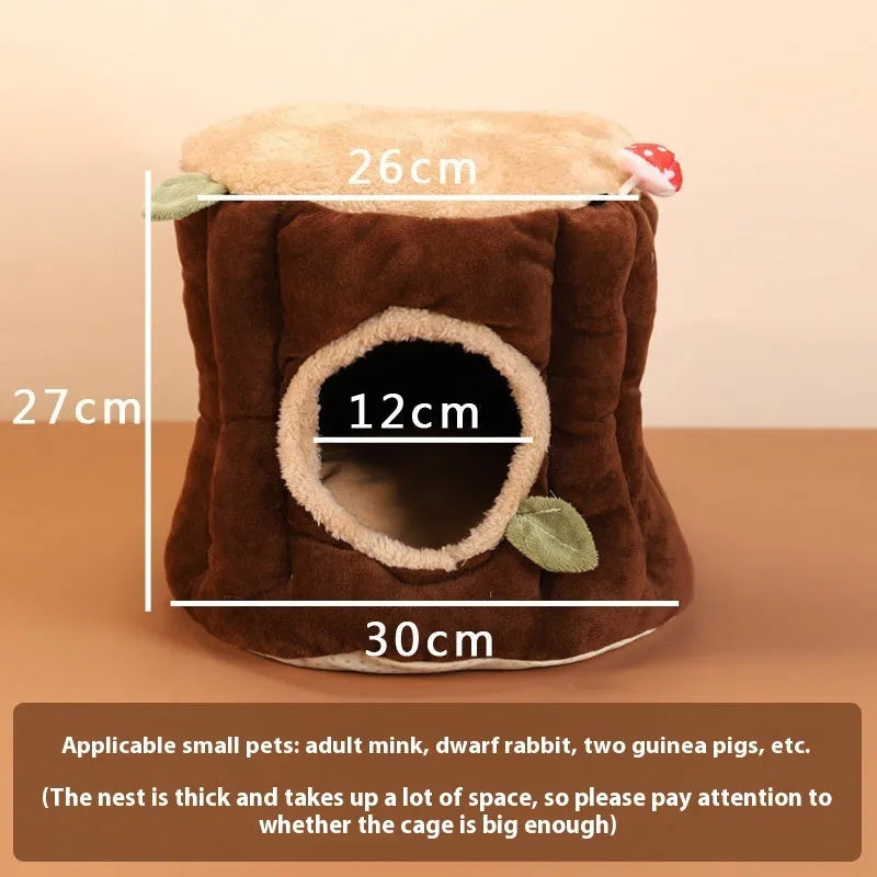 Brown washable hanging stump nest for rabbits with three size options
