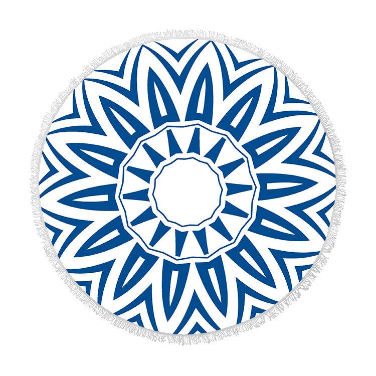 Fringed round beach towel 150x150 cm in flower colour made from polyester microfiber