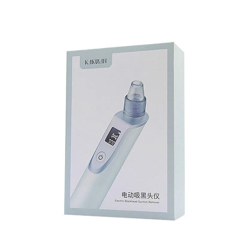 White ultrasonic vibration facial cleansing instrument with blackhead removal suction heads and 500MAH battery
