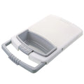 Green multi-function kitchen cutting board with integrated draining basket mounted on sink