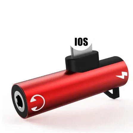 Lightning to 3.5mm headphone adapter for iPhone in five colour options: black, gold, pink, red, silver