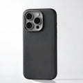 Black MagSafe magnetic leather protective phone case with alloy lens cover for iPhone