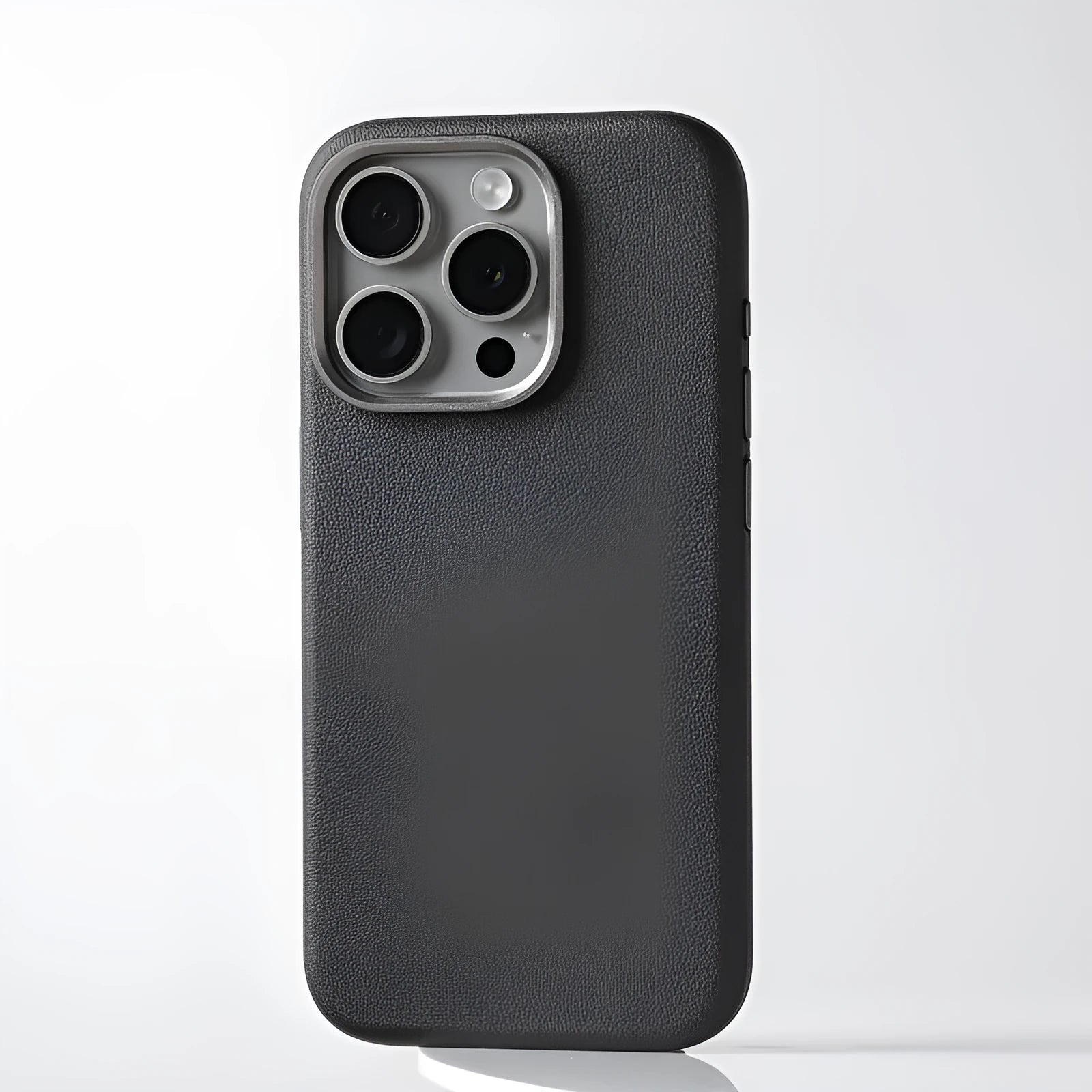 Black MagSafe magnetic leather protective phone case with alloy lens cover for iPhone
