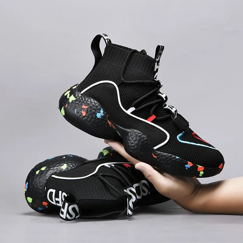 Men's camouflage pattern vulcanised sneakers with mesh upper and rubber sole