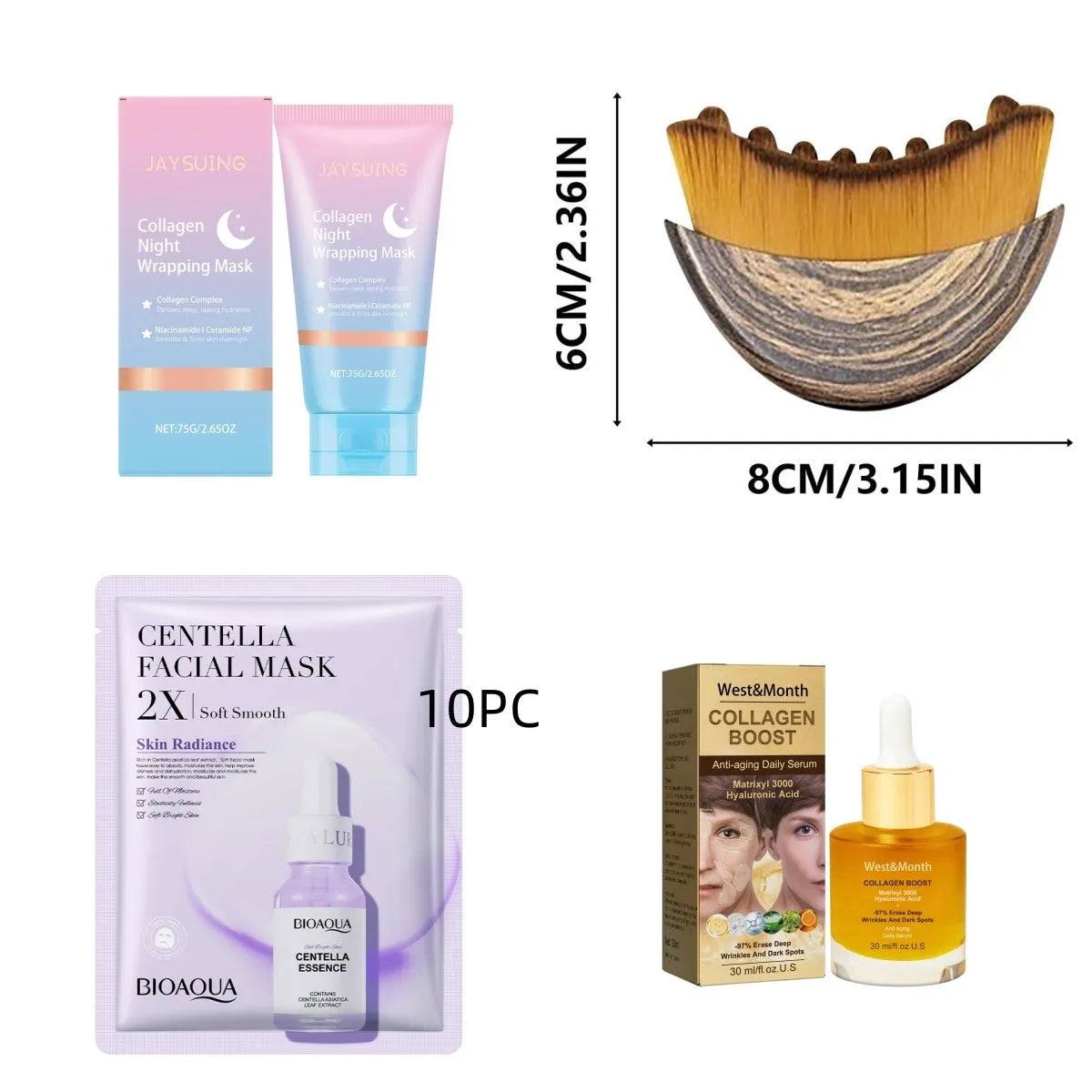 Collagen night tearing mask jar with brush applicator for overnight facial treatment