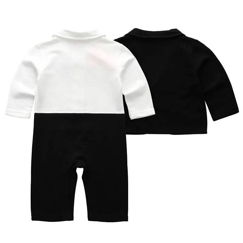 Baby boy black cotton long sleeve gentleman formal suit on white background