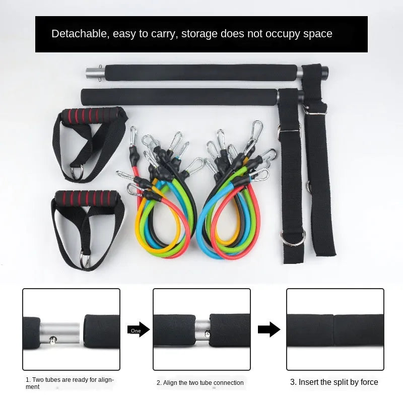 Home squat strength training fitness equipment set with adjustable 100-pound TPE pedal tensioner in black