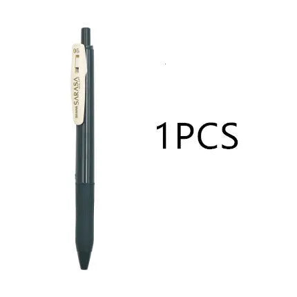 0.5mm bullet gel pen with press water mechanism in a retro style, showing colour options.