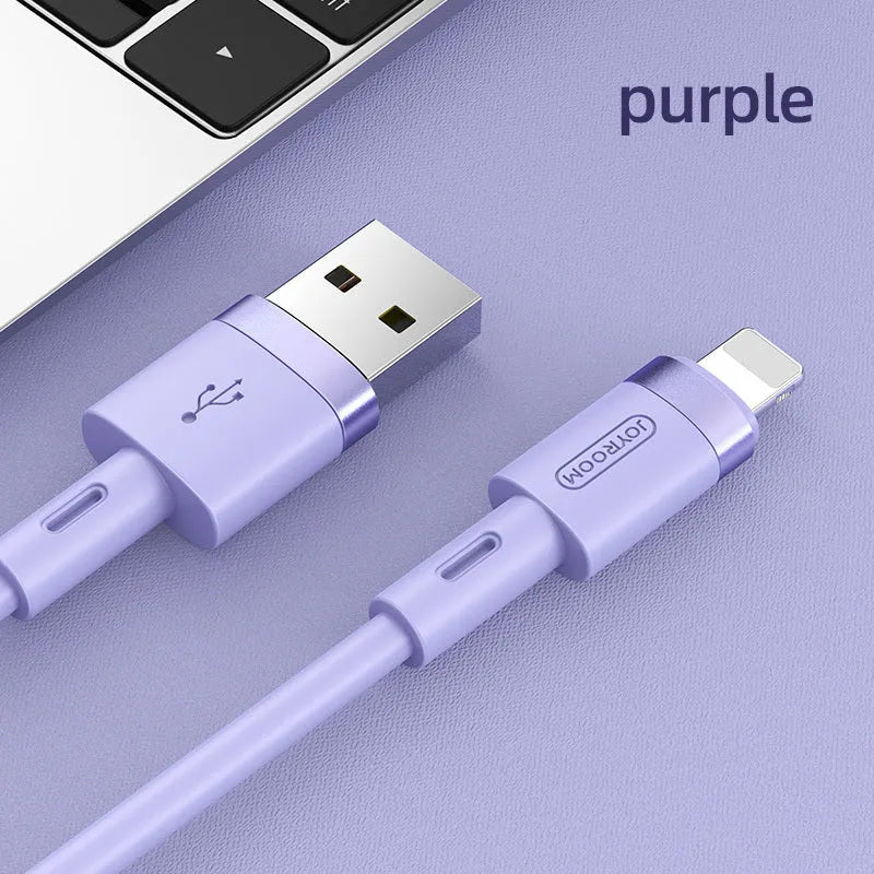 A straight head Type-C charging cable in one of five colours: black, purple, red, white, or yellow.