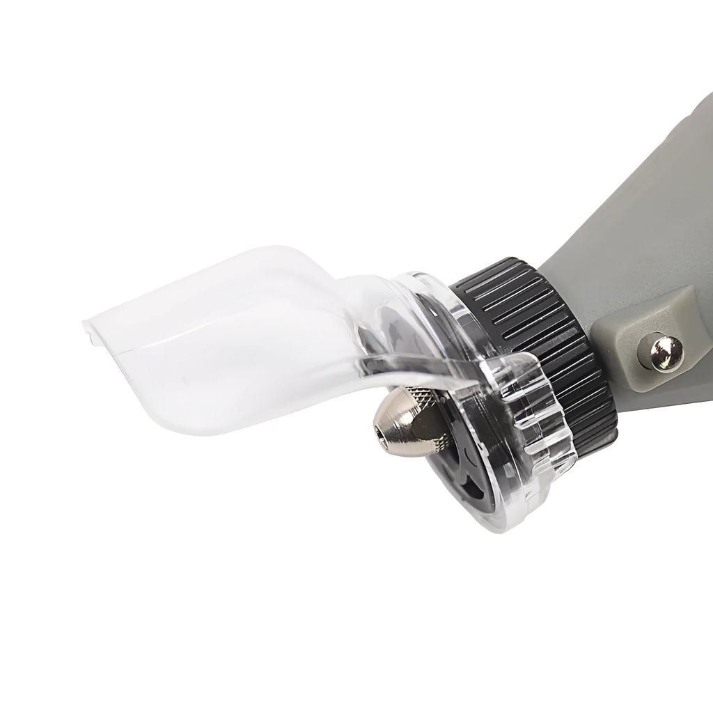 Clear plastic Delta grinder protective horn cover with threaded mounting port.
