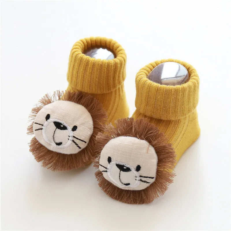 Cotton baby floor socks in multiple designs including panda, bow, and star patterns.