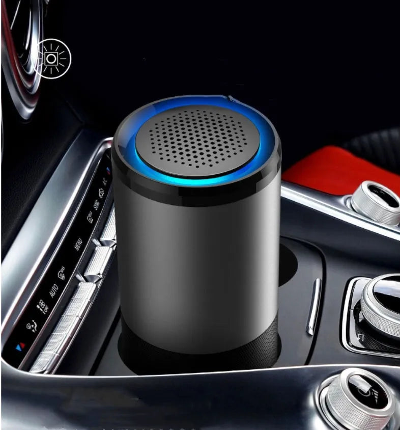 Grey black USB UV sterilising car air purifier with HEPA filter and aluminium alloy body