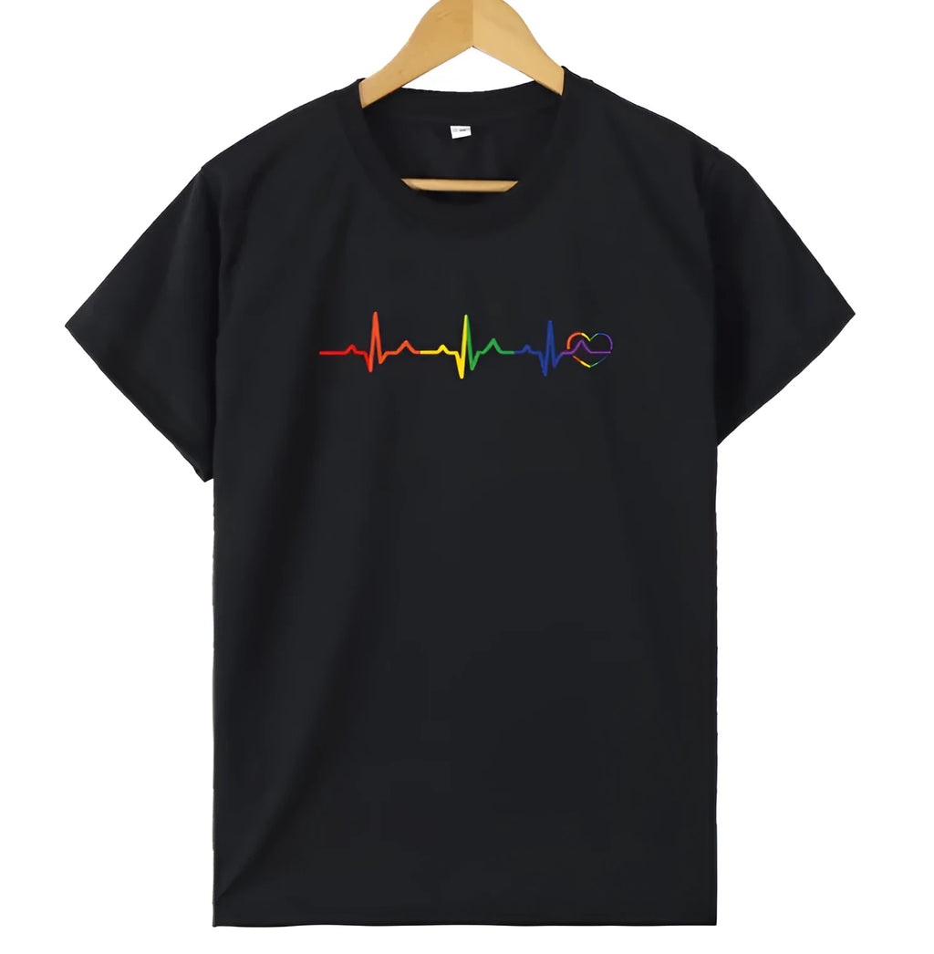 Gay Pride Pulse T-Shirt in black with sizes from S to XXXL