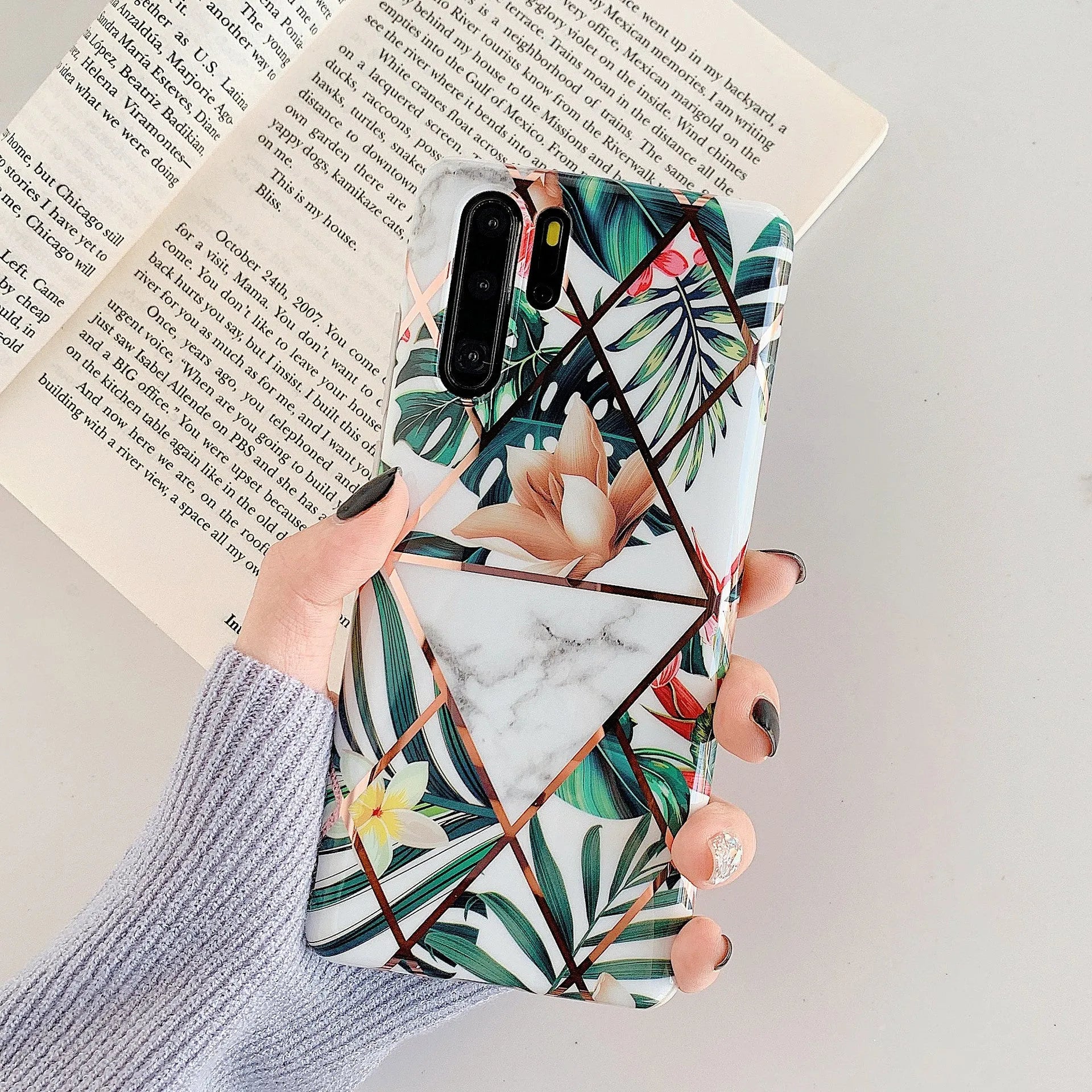 Huawei phone case with floral lattice pattern in TPU and PC back cover design