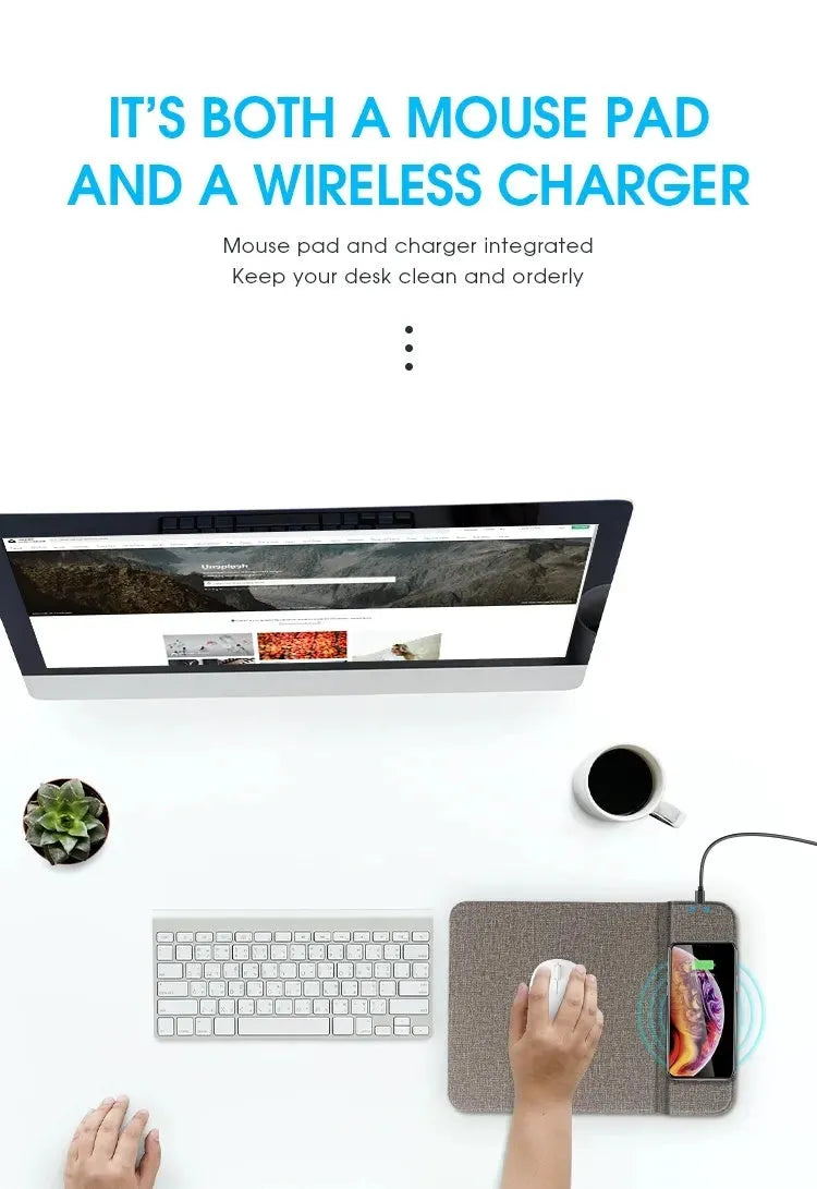 Black foldable cloth phone holder open and showing wireless charging pad.