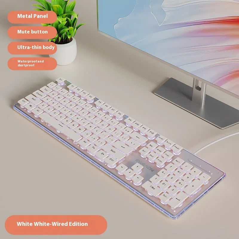Prewalker V3 wired mute keyboard and mouse suit in retro green colour on a desk