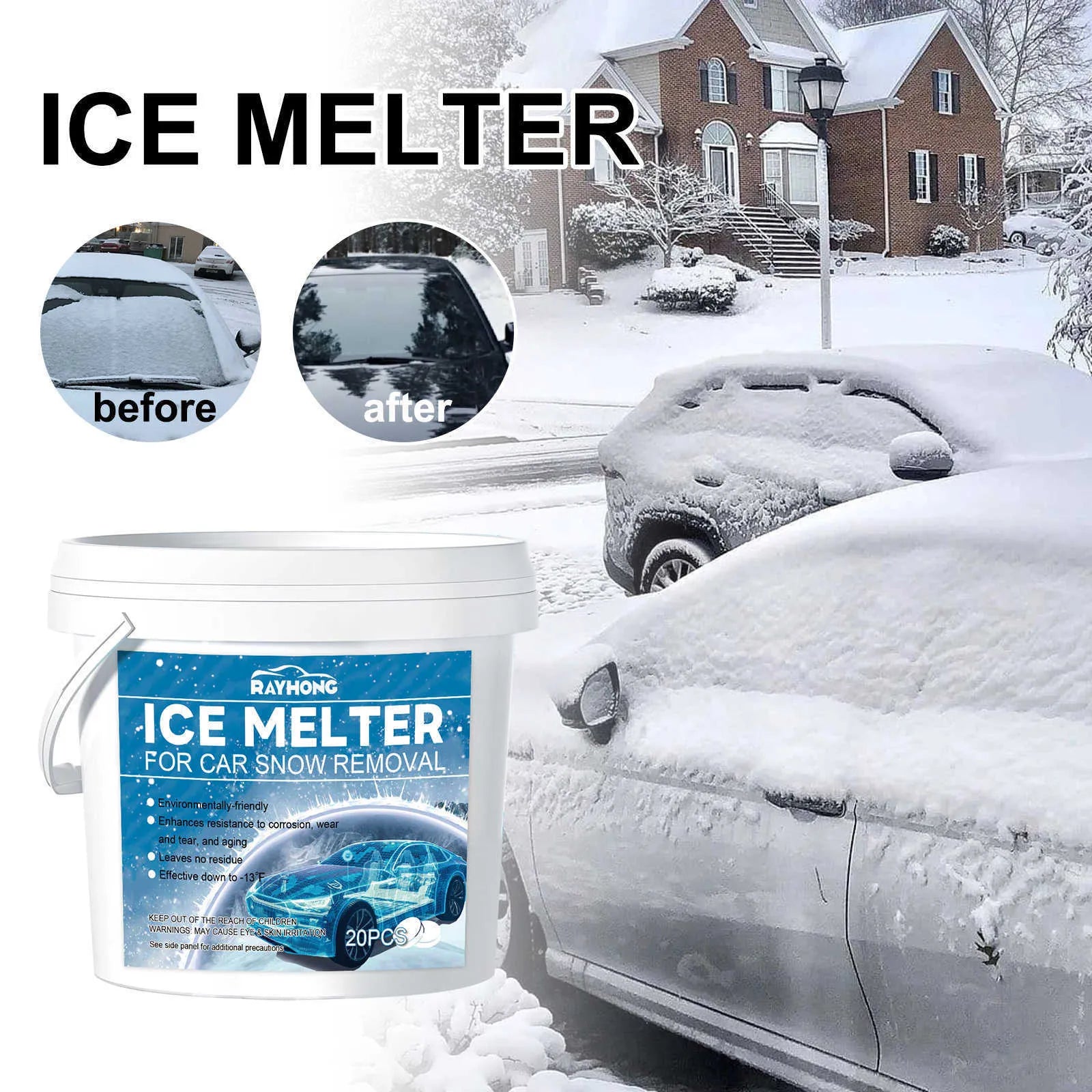 Car snow melting effervescent tablets pack of 20 for winter vehicle de-icing
