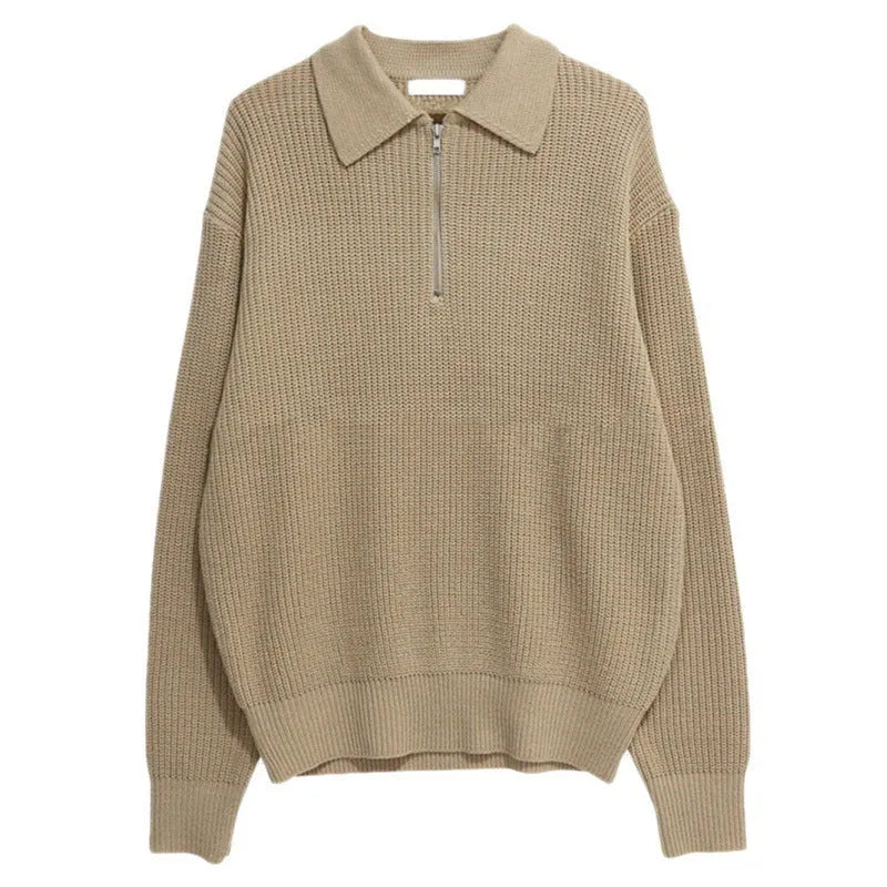Long-sleeved solid colour sweater coat in polyester, available in khaki grey black