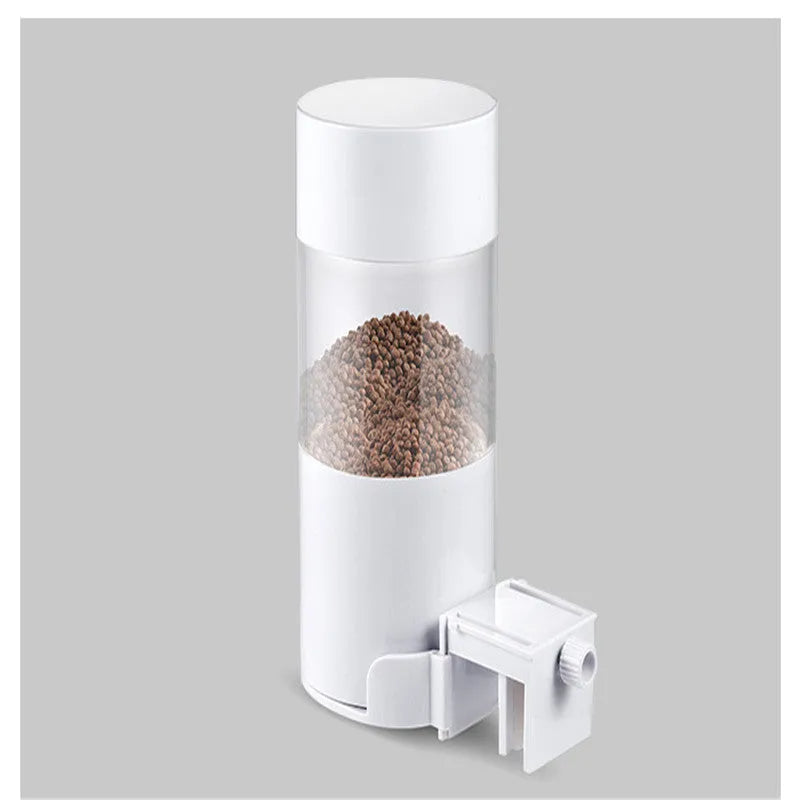 White ABS automatic fish feeder for aquarium tank with 24-hour timer, 9x9x18cm size