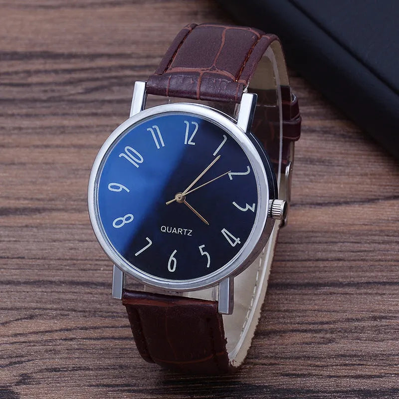 Men's watch with 38mm blue glass dial and PU strap