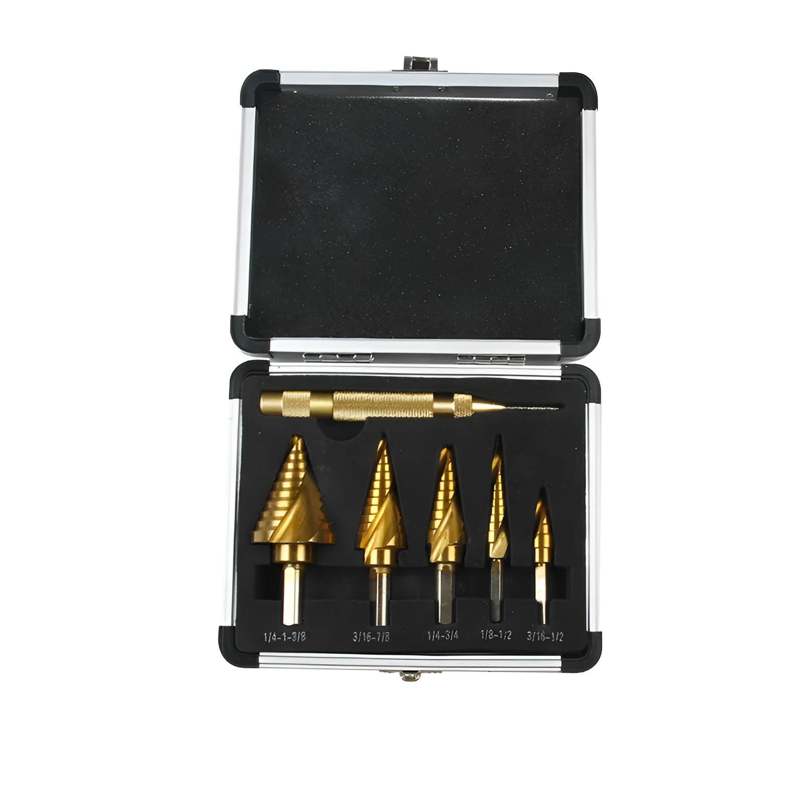 Gold-coloured aluminium box knife with adjustable blade length between 58 and 80 millimetres.