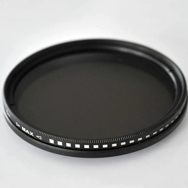 Adjustable camera ND filter with multiple thread diameters for light reduction and exposure control
