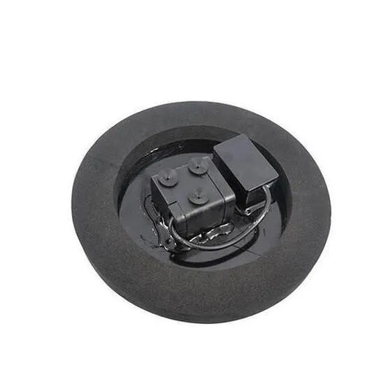 Black solar garden fountain pump with panel and four spray nozzles on grass