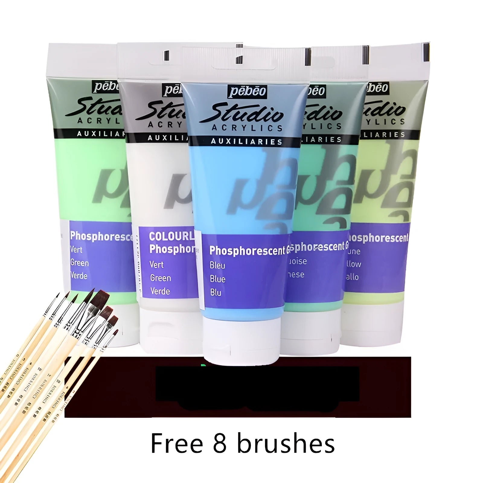 100ml luminous acrylic paint toning glue bottle in glow colours with brushes and painting knives