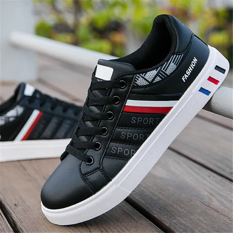 Sports shoes in black, grey, or white colours showing sizing chart with measurements 245mm to 270mm