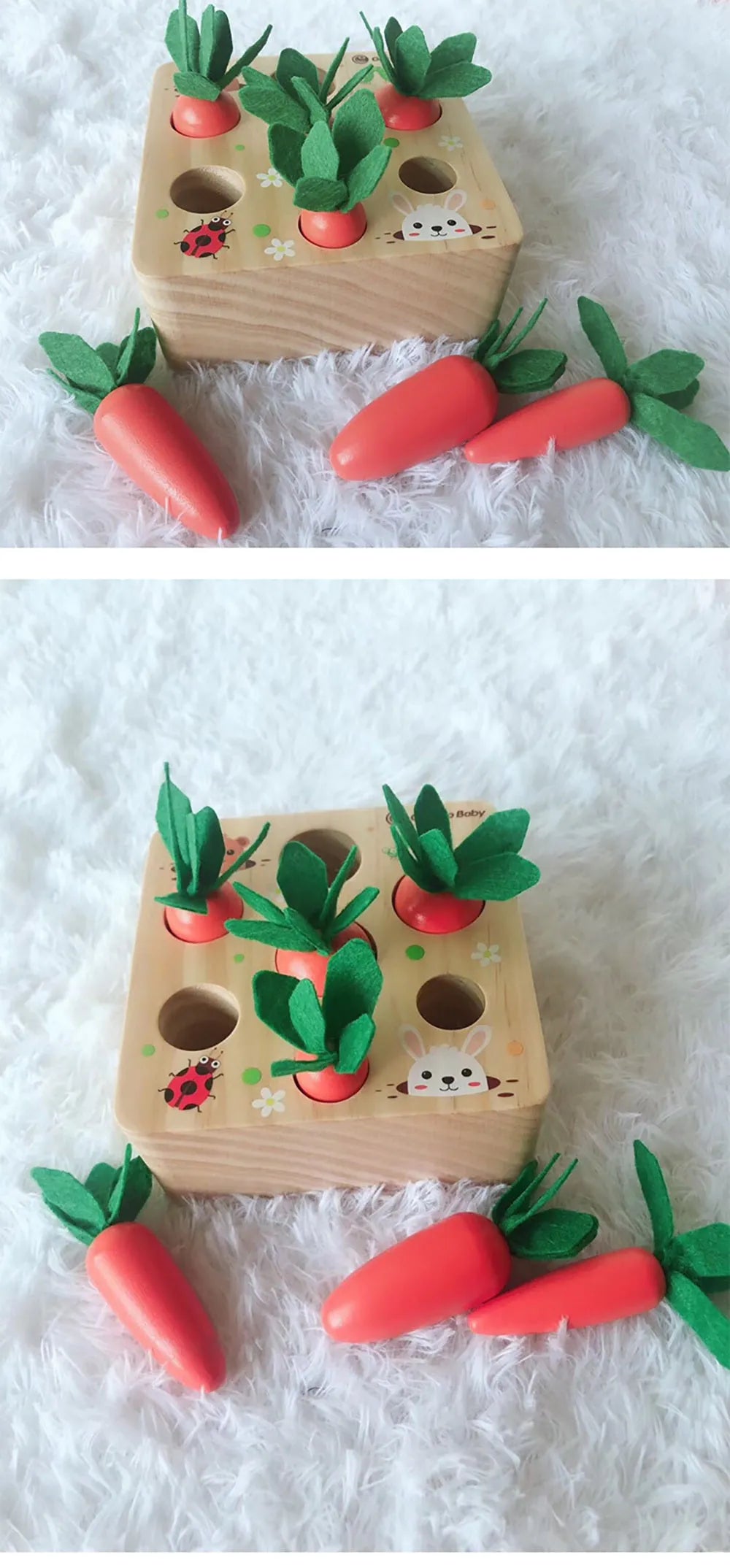 Educational wooden stacking toy with harvest carrots design for children aged 2-4 years