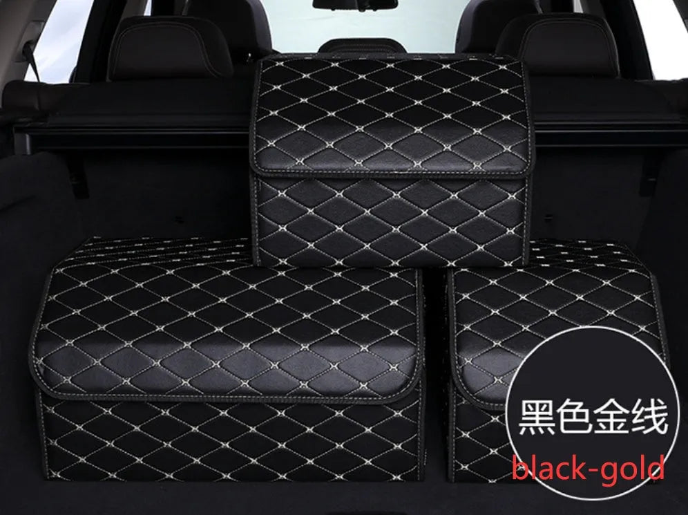 Leather car organiser storage box in Black, size Large 30x30x55cm on car back seat